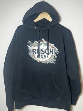 Busch Light Beer Hoodie Unisex XL Camo Logo Black Brew City Pullover Sweatshirt